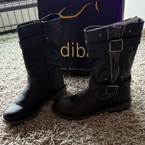 Diba Black Moto Boots with Buckle Detail
